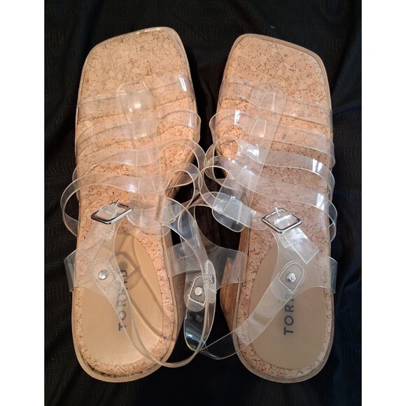 Torrid Lucite Cage Platform Wedge Heels S 11WW Clear Jelly Straps Court Sandal - Picture 8 of 10